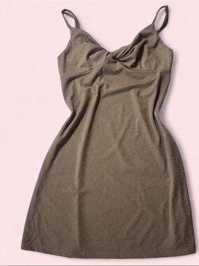 Tan Sparkle Twist-Front Slip Mini Dress